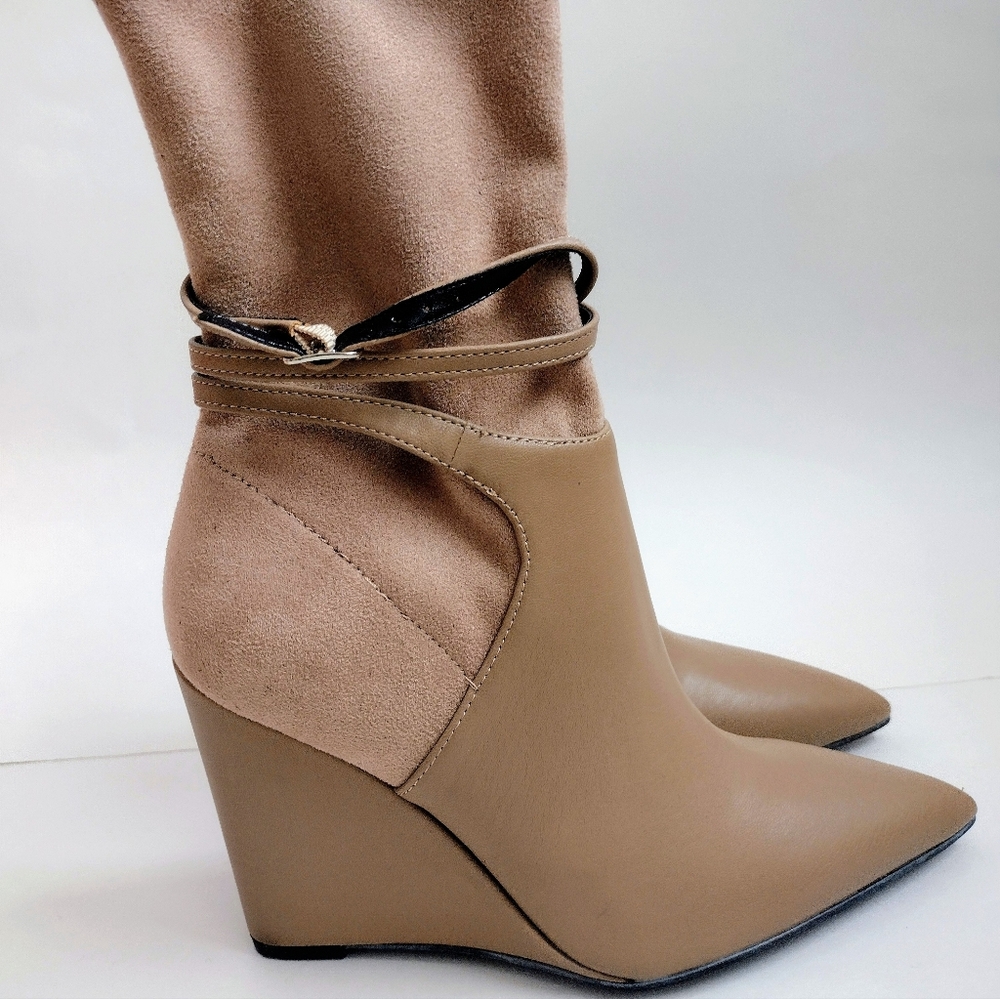Guess Tan Wedge Ankle Boots with Wrap Strap